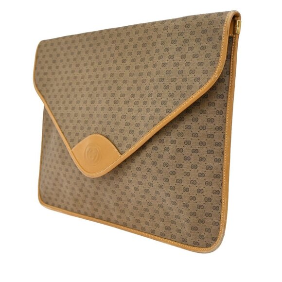 GUCCI Micro GG Pattern Clutch Hand Bag PVC Leather Brown Made In Italy - Picture 15 of 16